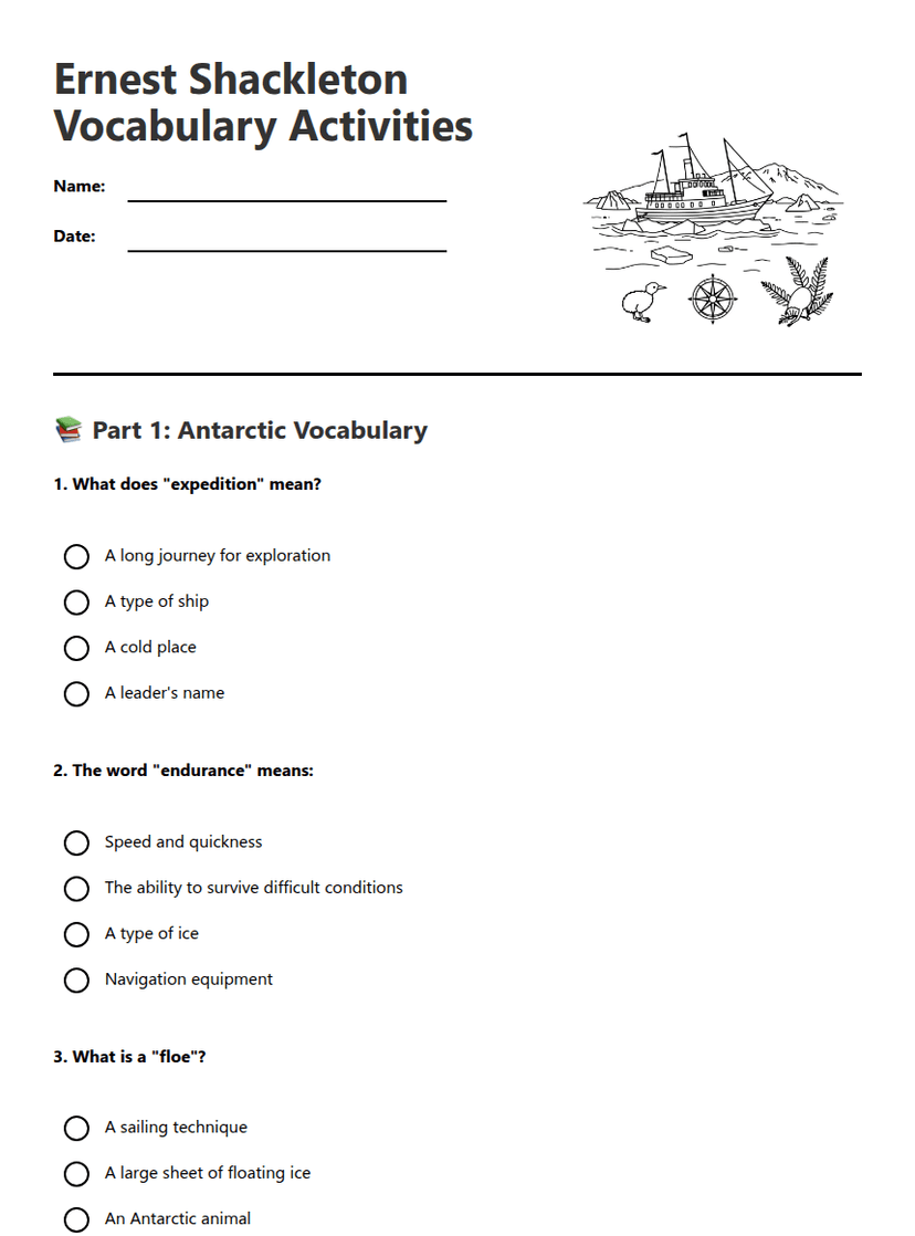 Ernest Shackleton Vocabulary Activities