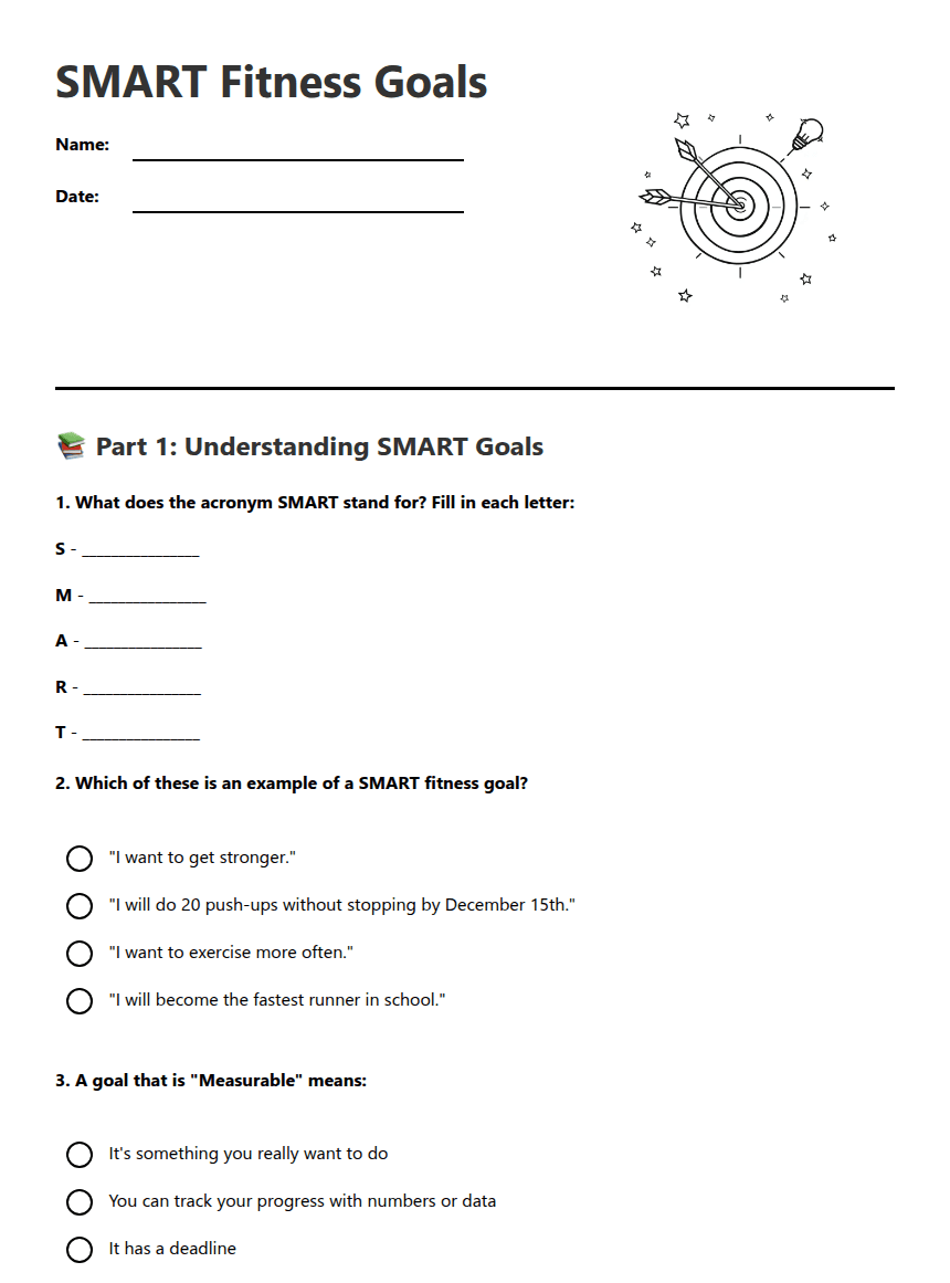 SMART Fitness Goals worksheet preview