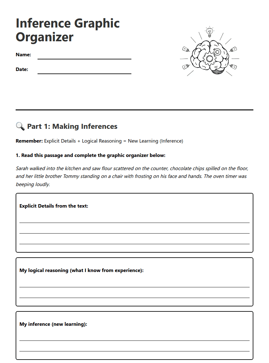 Inference Graphic Organizer worksheet preview