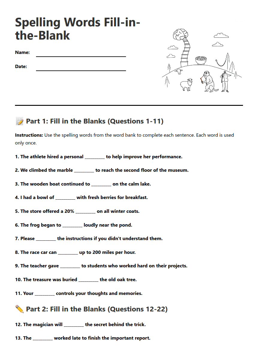 Spelling Words Fill-in-the-Blank worksheet preview