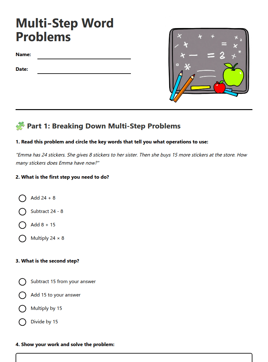 Multi-Step Word Problems worksheet preview