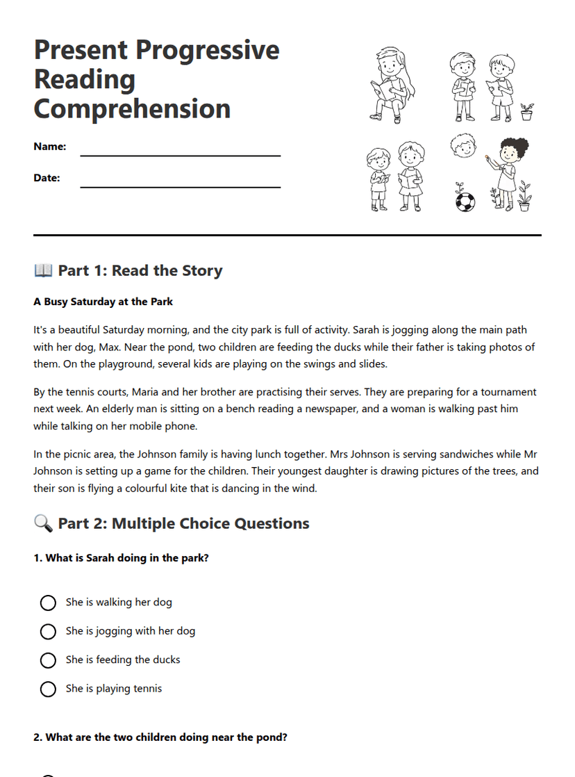 Present Progressive Reading Comprehension