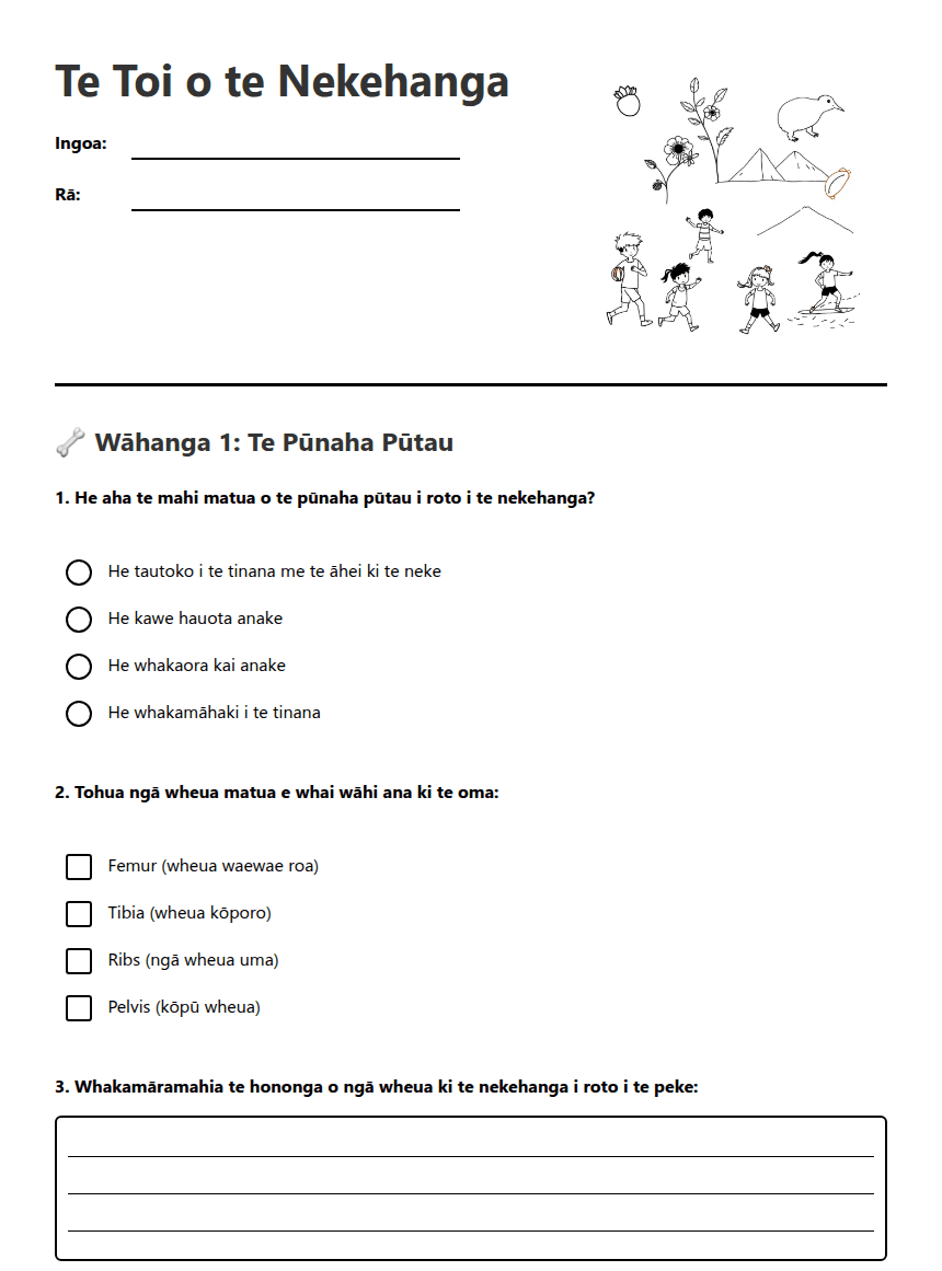Te Toi o te Nekehanga worksheet preview