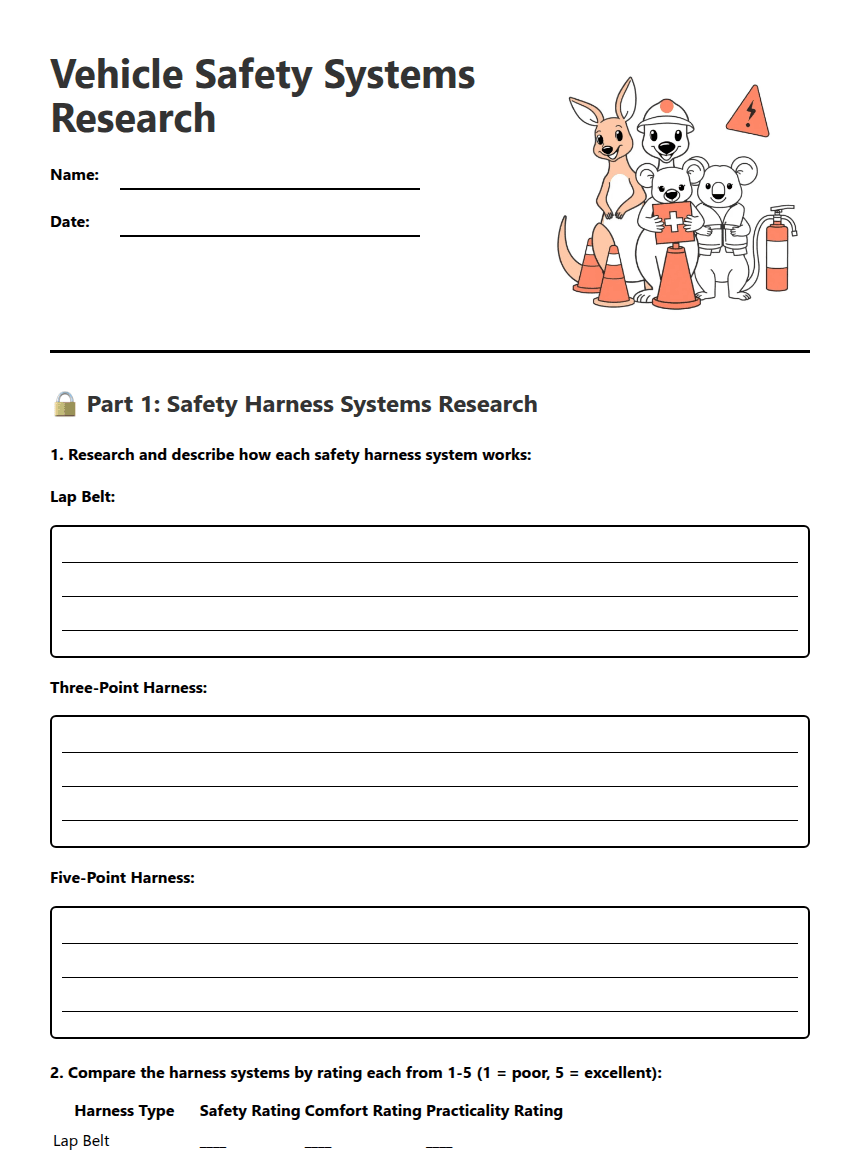 Vehicle Safety Systems Research worksheet preview