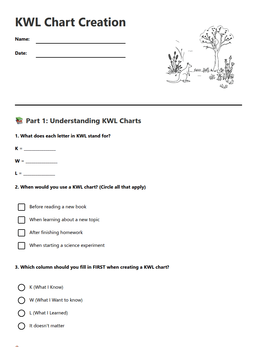 KWL Chart Creation worksheet preview