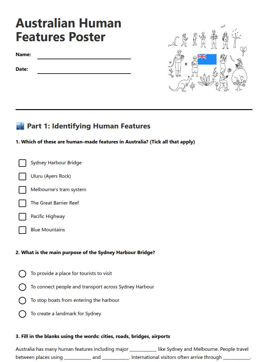 Australian Human Features Poster worksheet preview