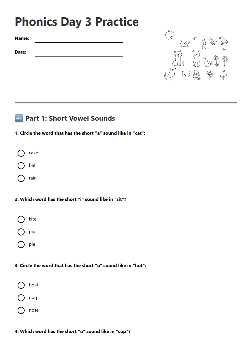 Phonics Day 3 Practice worksheet preview