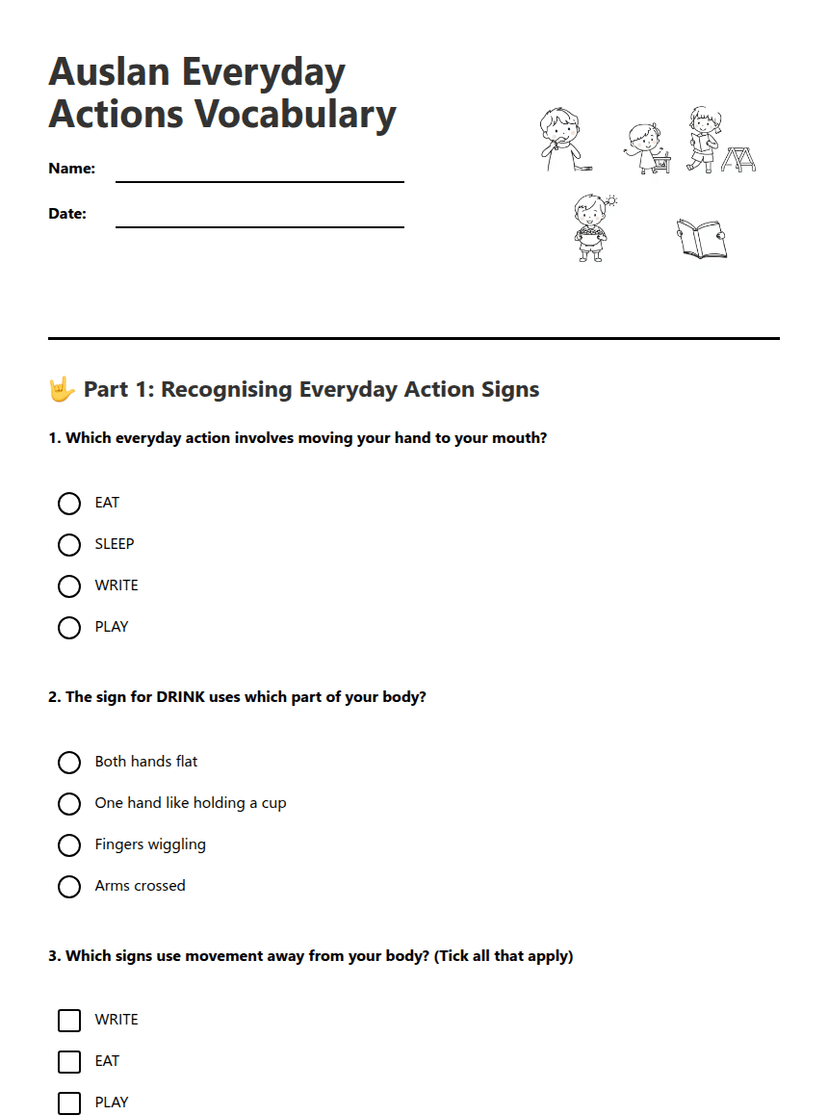 Auslan Everyday Actions Vocabulary