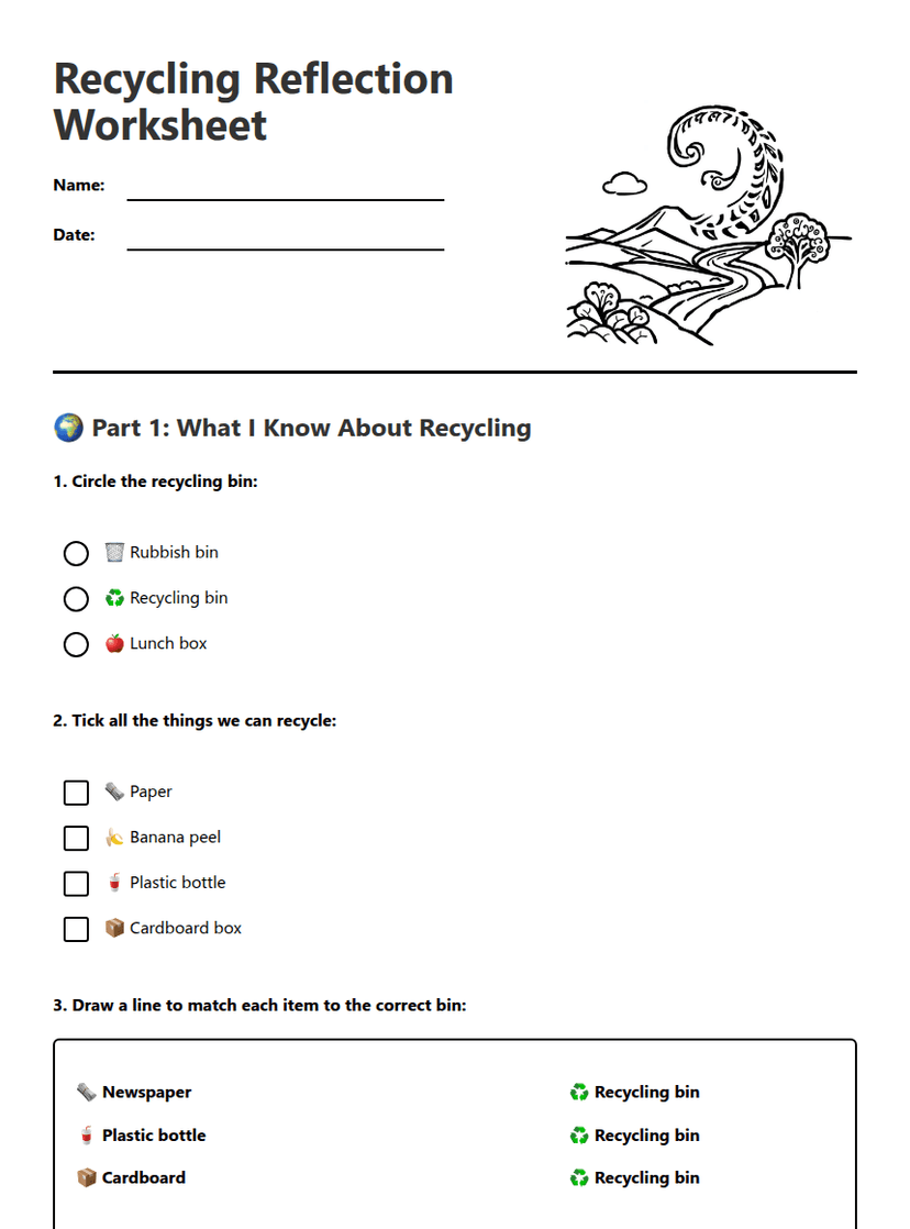 Recycling Reflection Worksheet