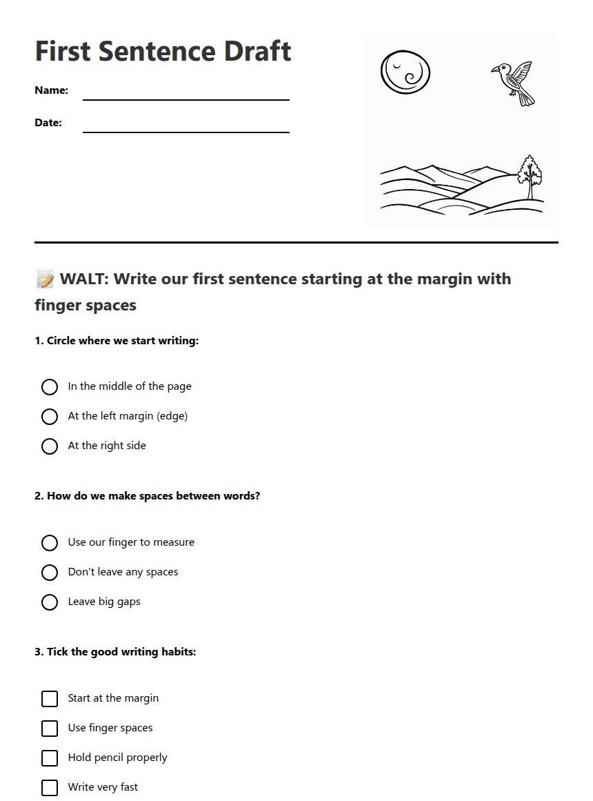 First Sentence Draft worksheet preview