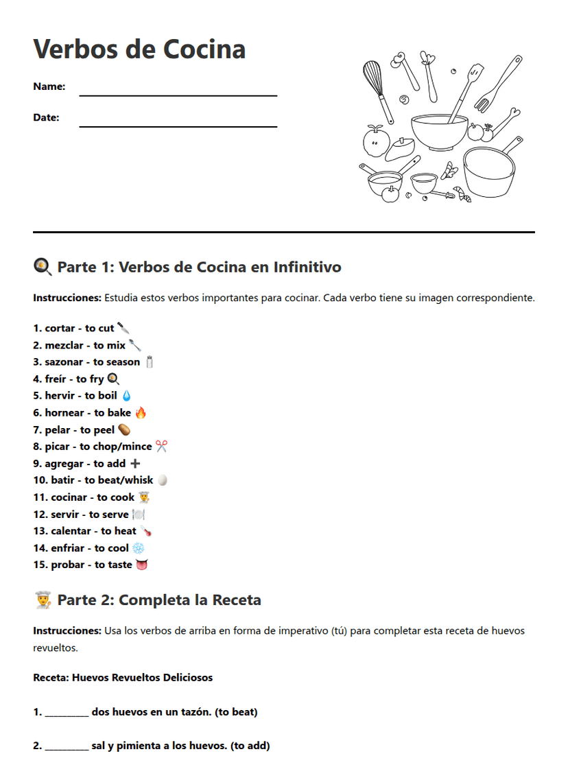 Verbos de Cocina