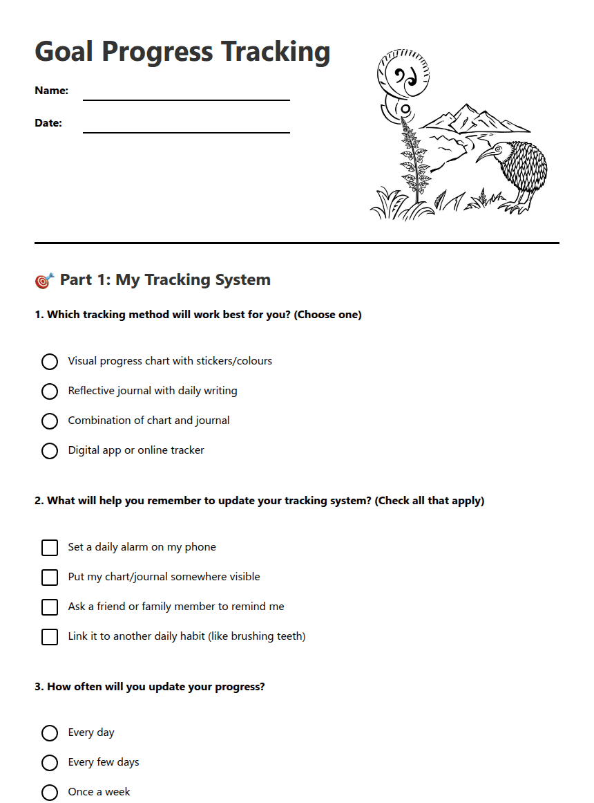 Goal Progress Tracking worksheet preview