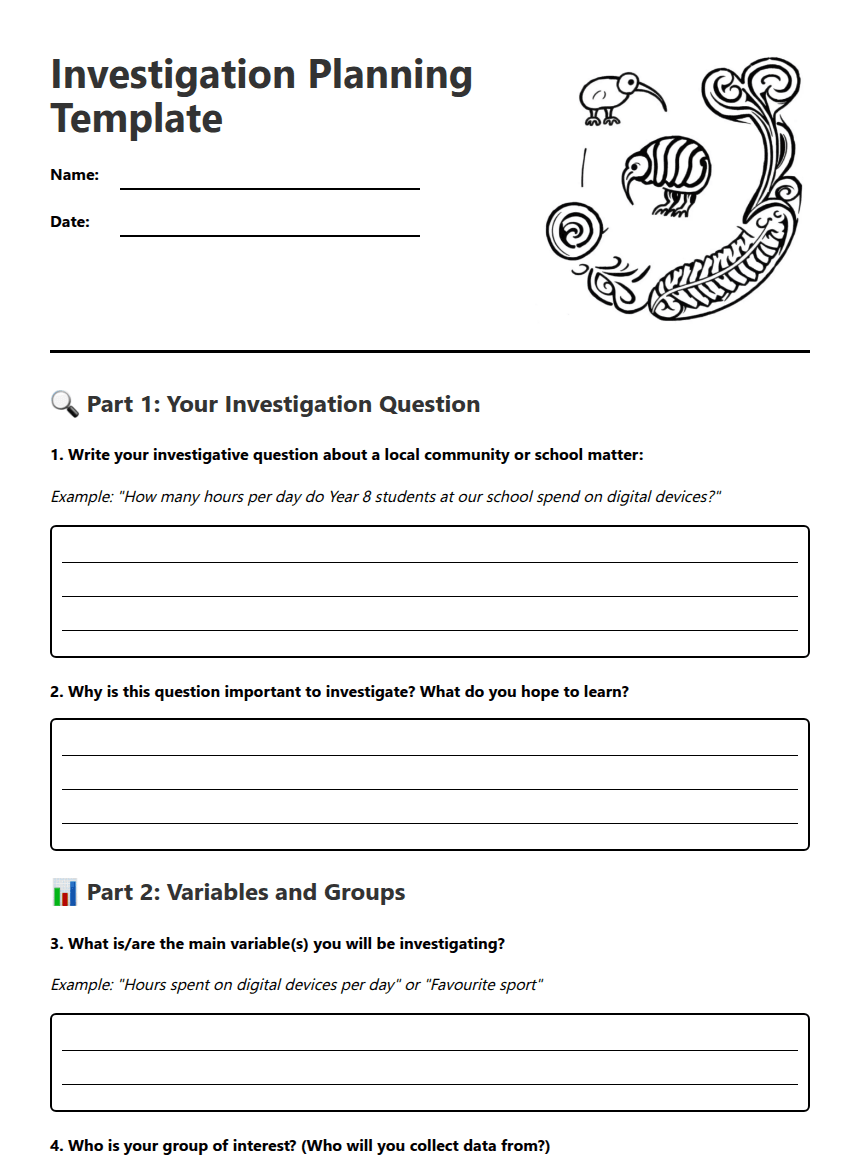 Investigation Planning Template worksheet preview