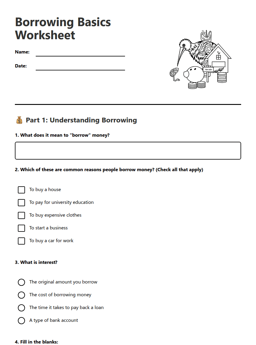 Borrowing Basics Worksheet worksheet preview