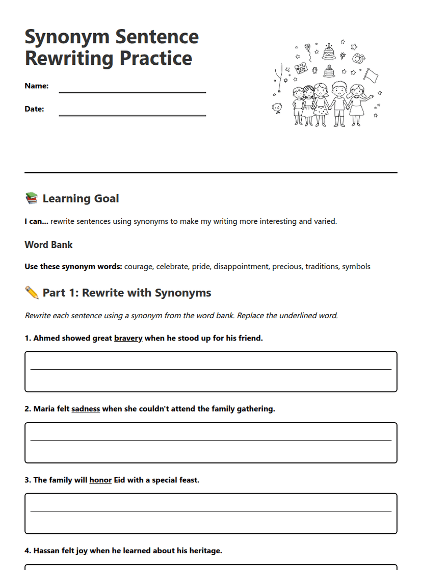 Synonym Sentence Rewriting Practice