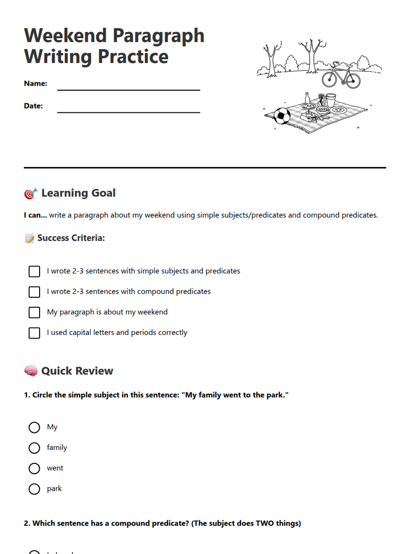 Weekend Paragraph Writing Practice