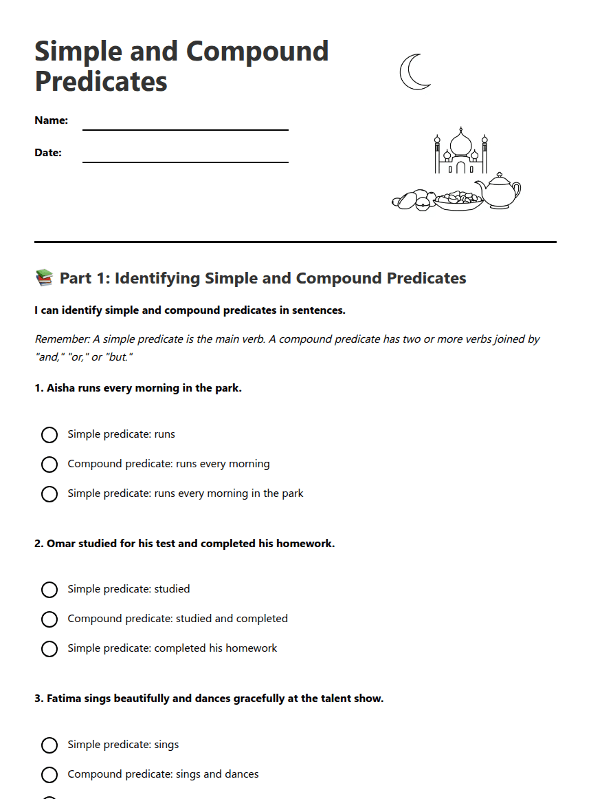 Simple and Compound Predicates worksheet preview