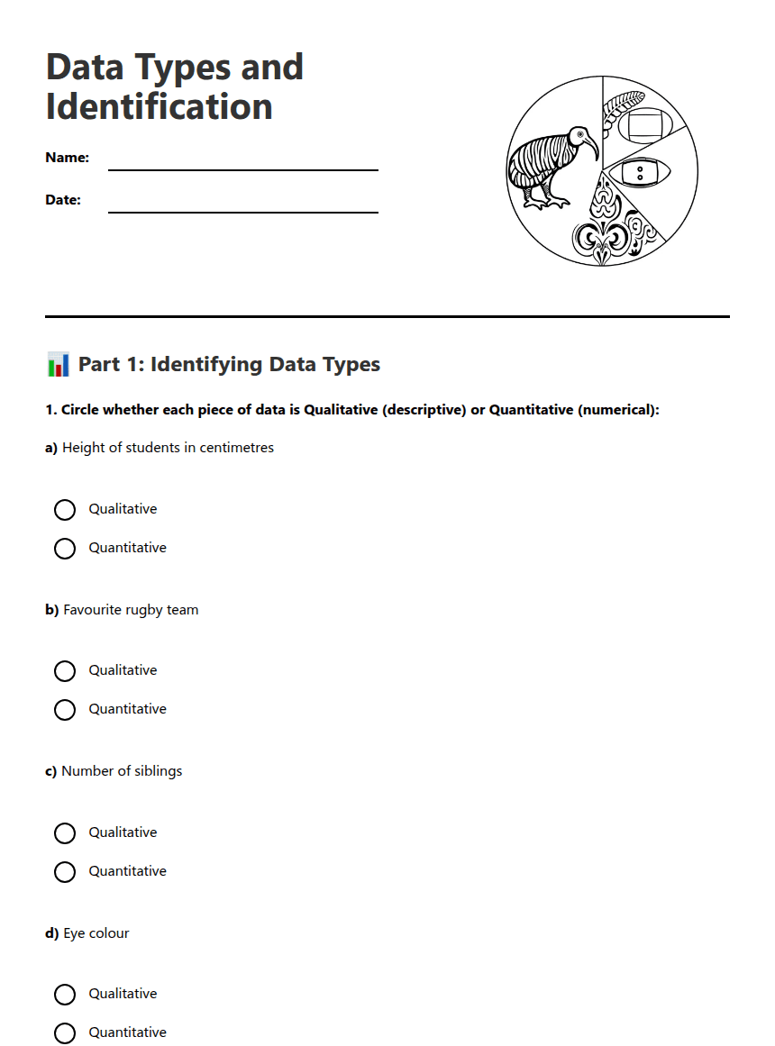 Data Types and Identification worksheet preview