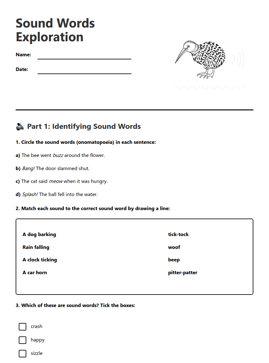 Sound Words Exploration worksheet preview