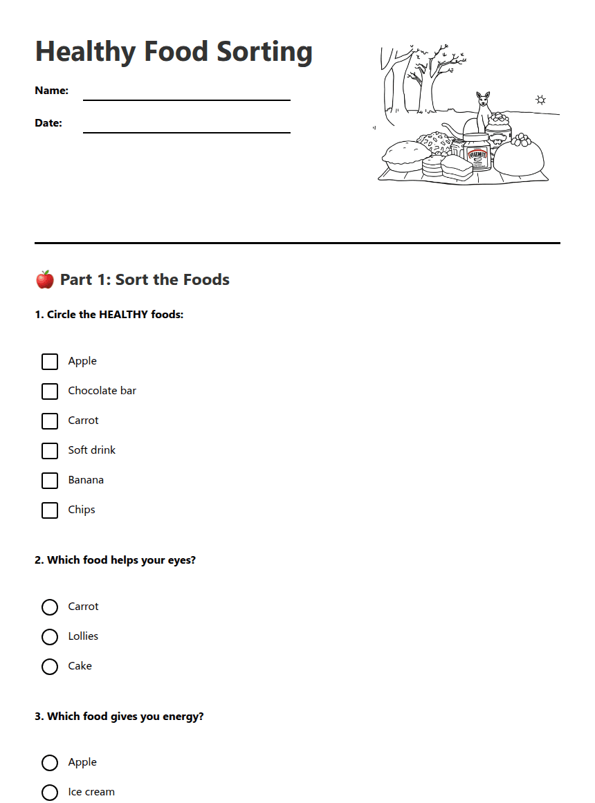 Healthy Food Sorting worksheet preview