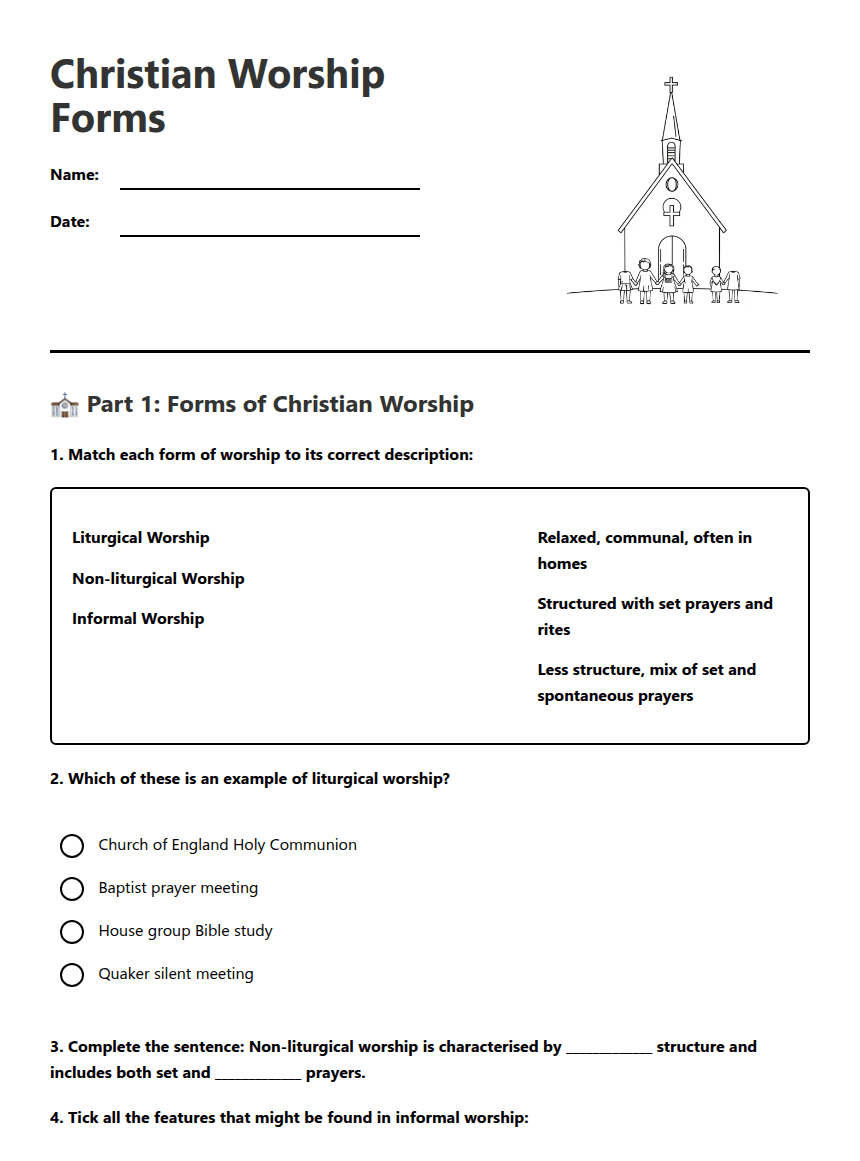Christian Worship Forms worksheet preview