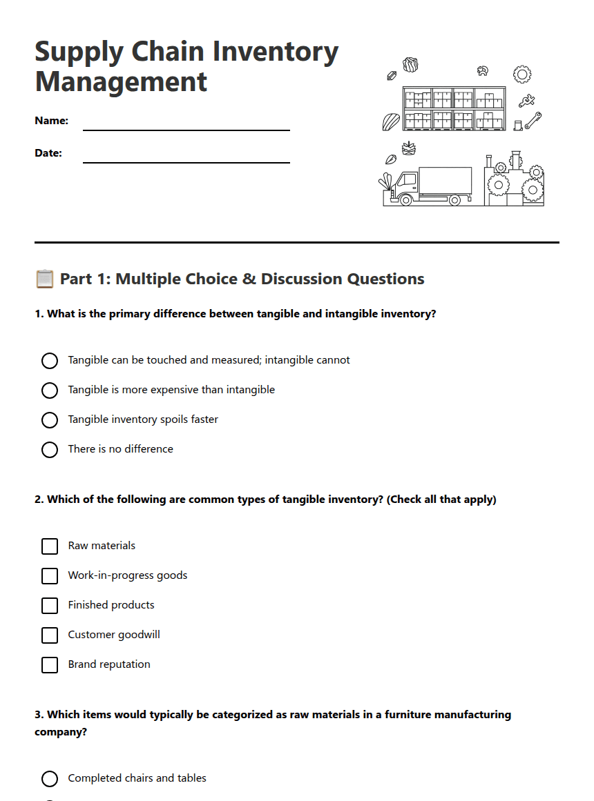 Supply Chain Inventory Management worksheet preview