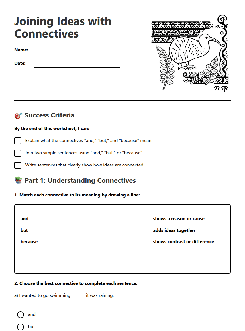 Joining Ideas with Connectives worksheet preview