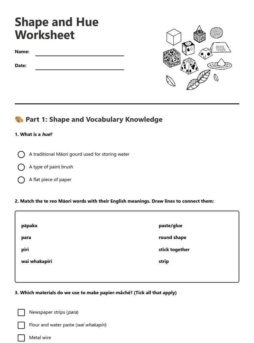 Shape and Hue Worksheet