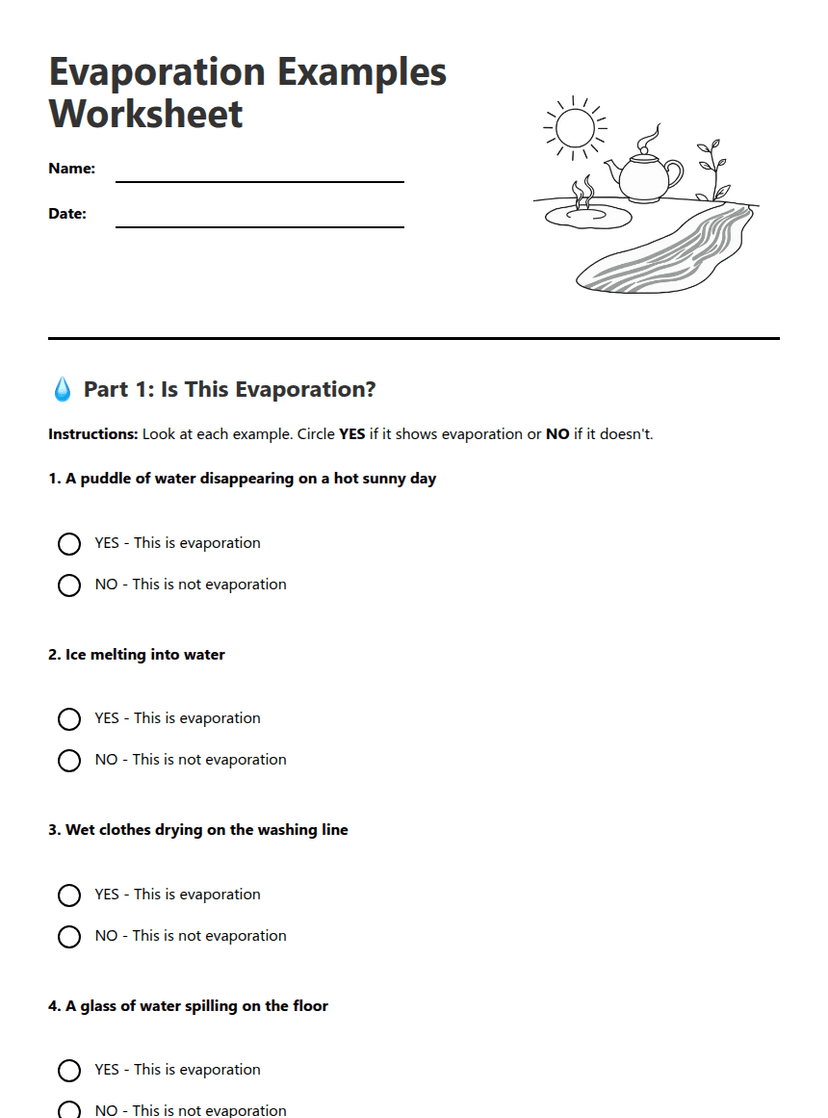 Evaporation Examples Worksheet