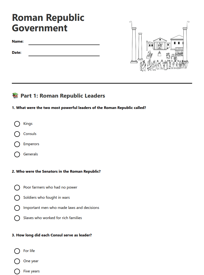 Roman Republic Government worksheet preview