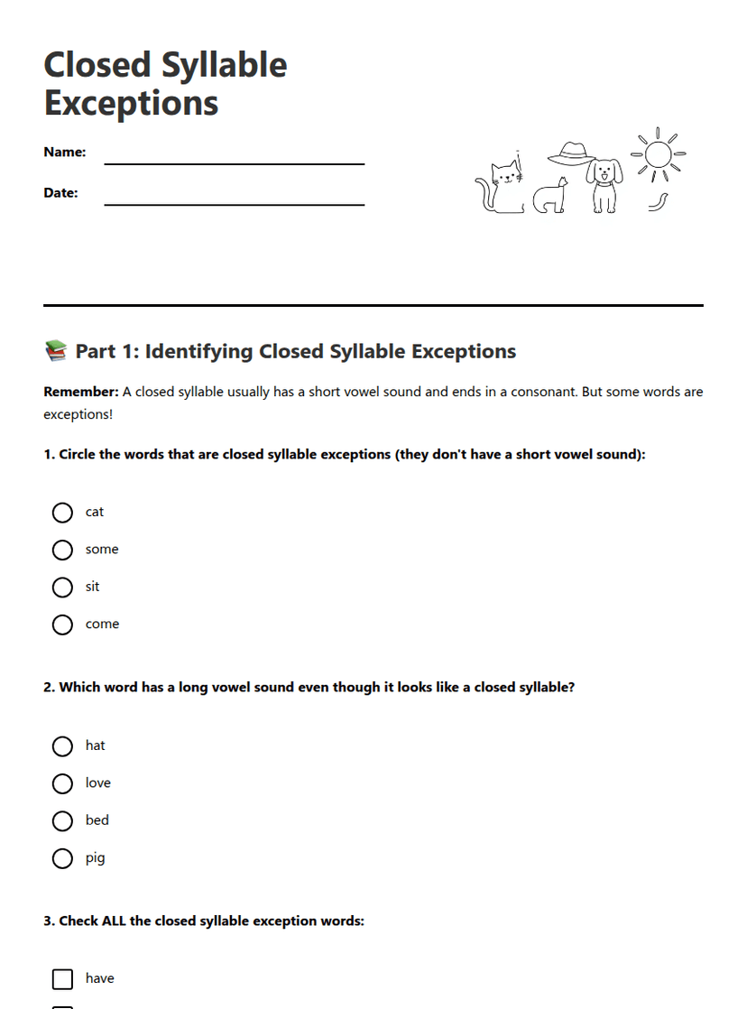 Closed Syllable Exceptions