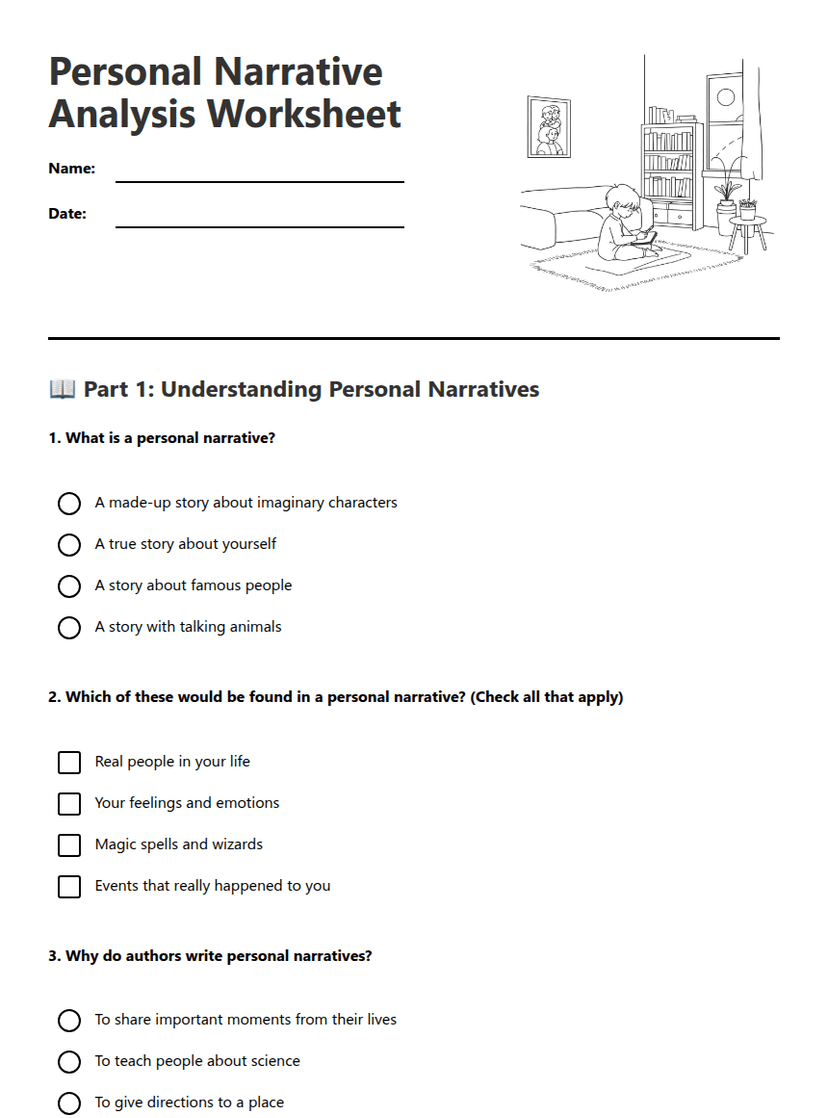 Personal Narrative Analysis Worksheet