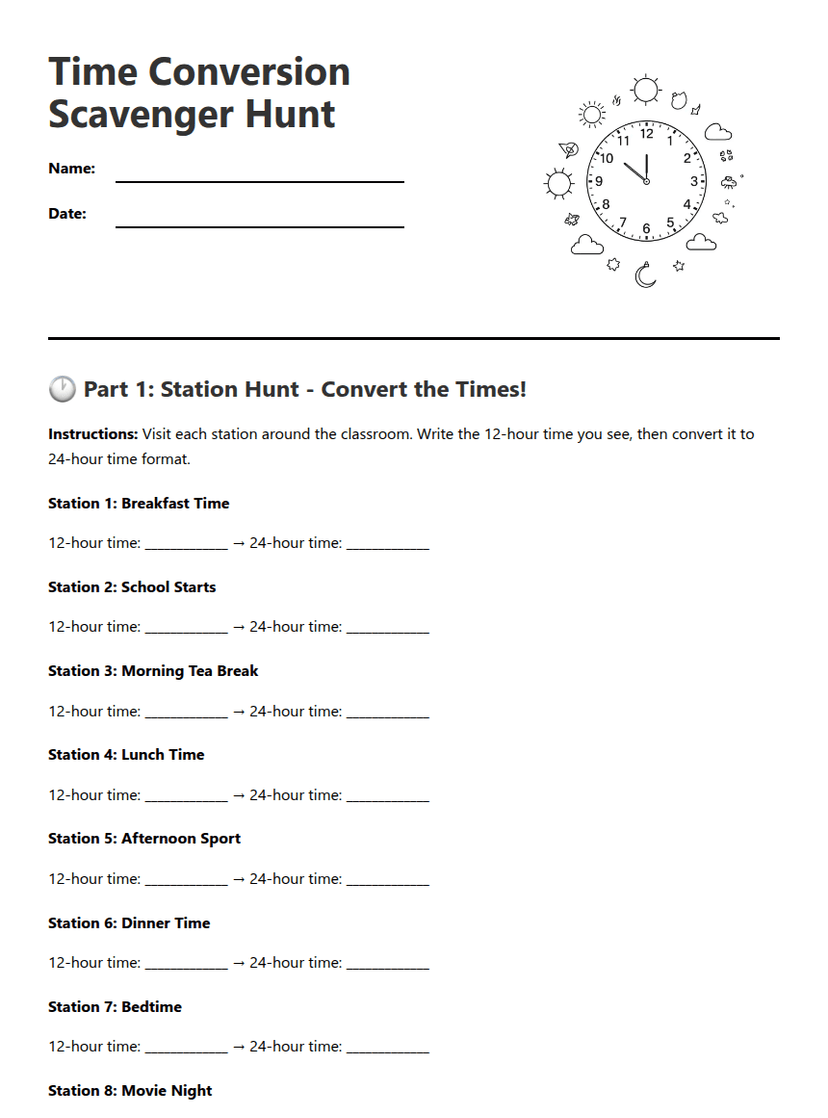 Time Conversion Scavenger Hunt