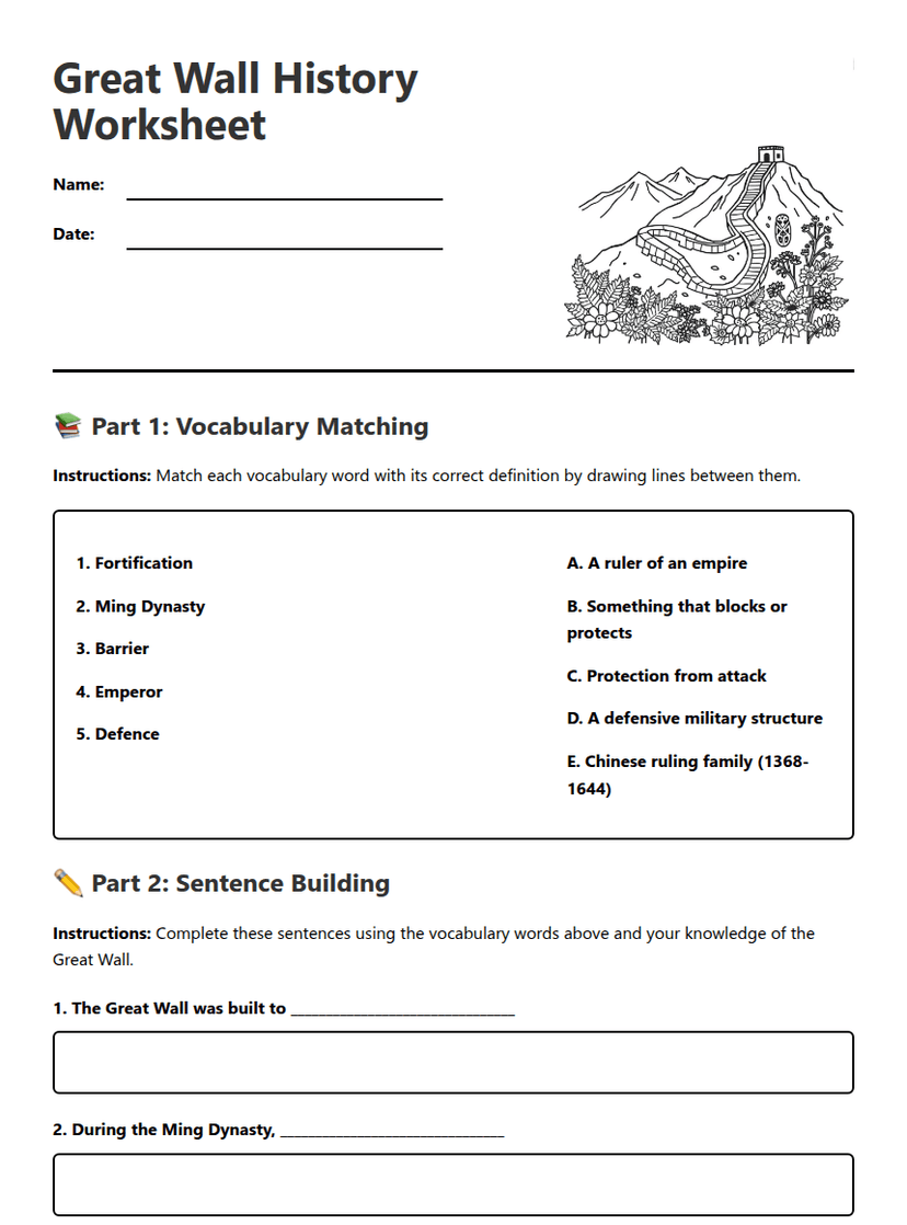 Great Wall History Worksheet