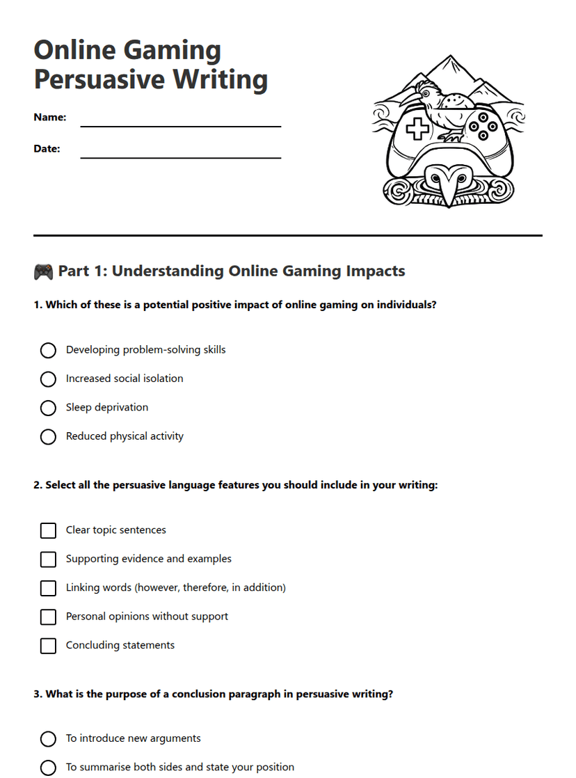 Online Gaming Persuasive Writing