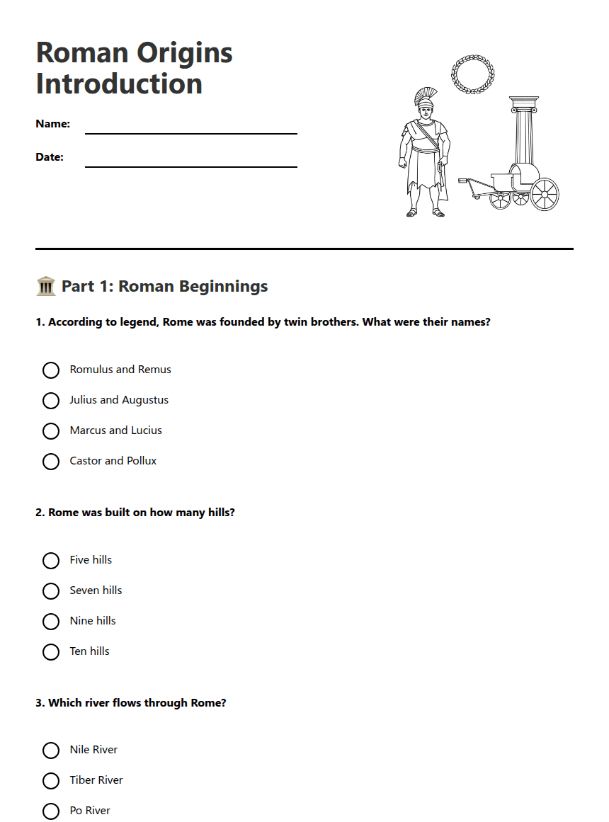 Roman Origins Introduction worksheet preview