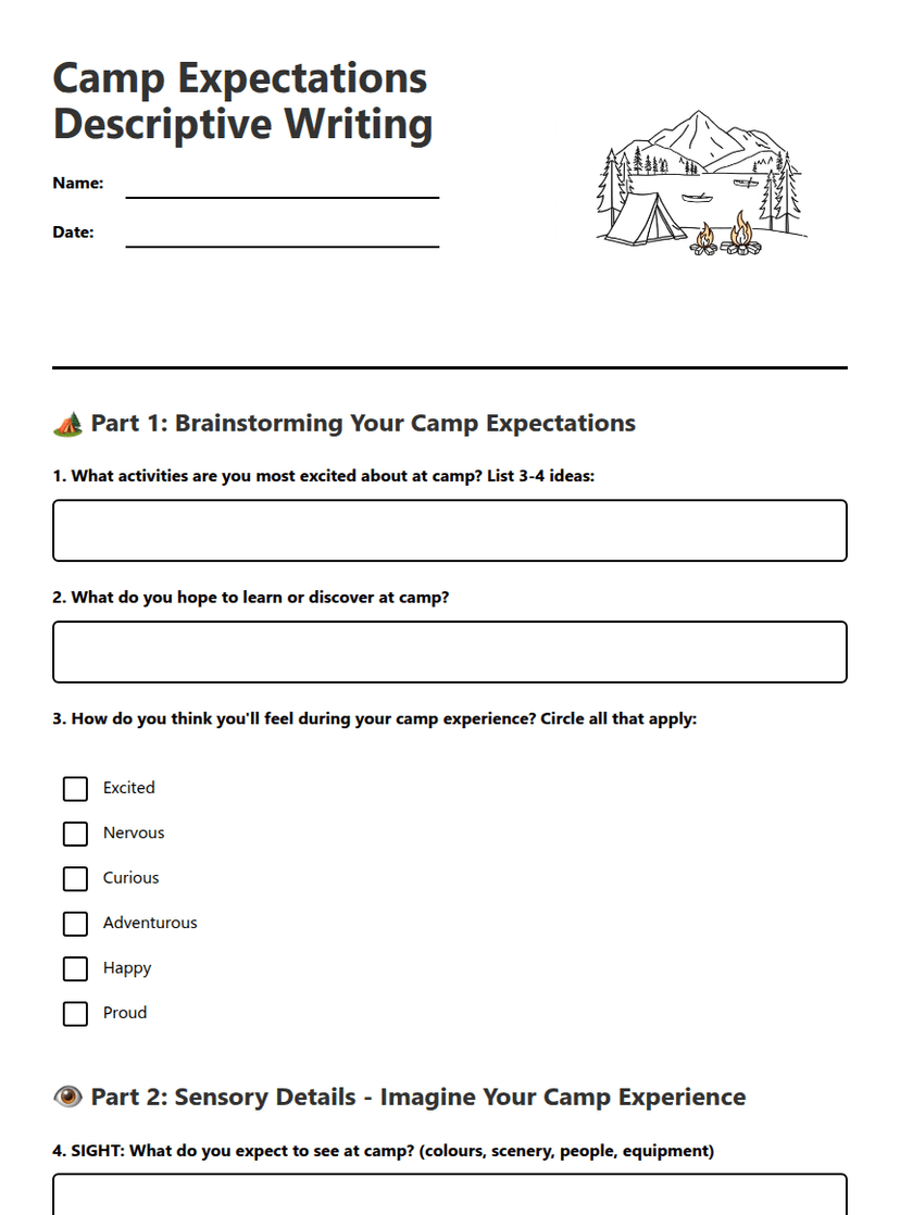 Camp Expectations Descriptive Writing