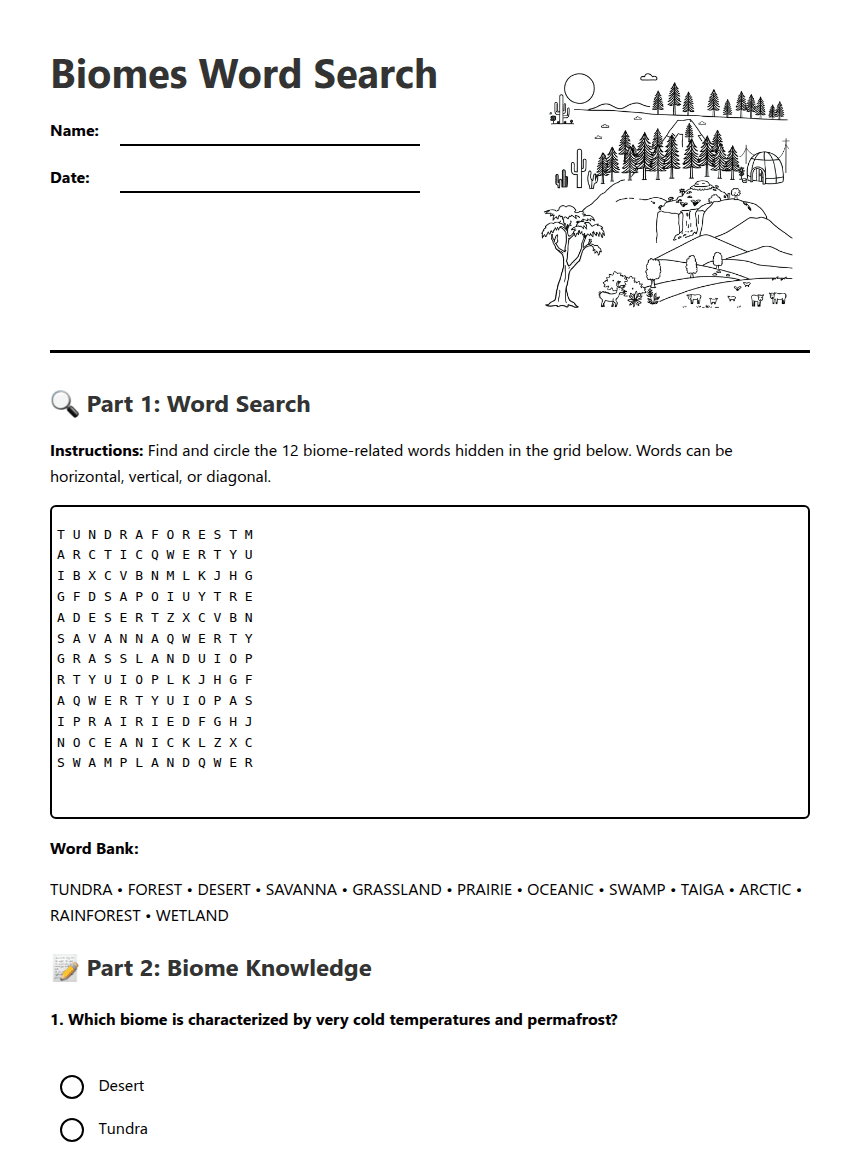 Biomes Word Search worksheet preview