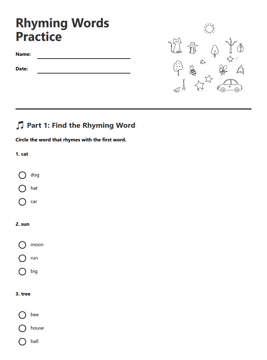 Rhyming Words Practice worksheet preview