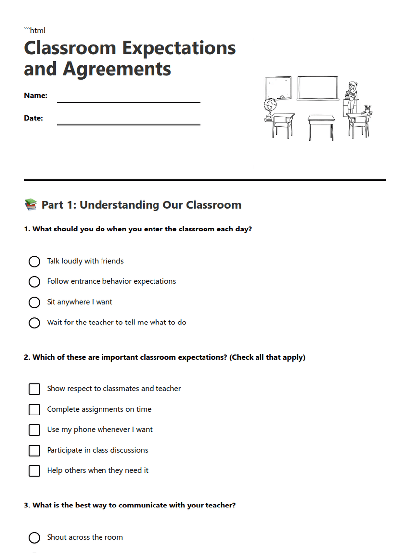 Classroom Expectations and Agreements