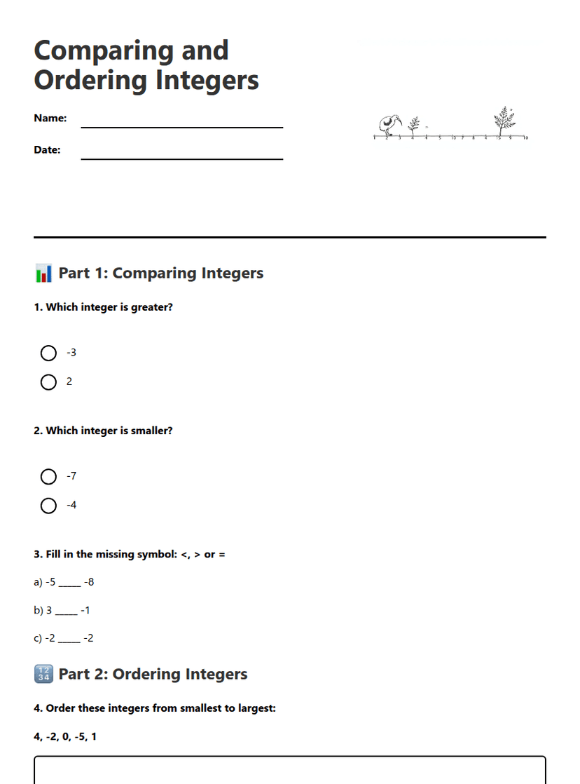 Comparing and Ordering Integers