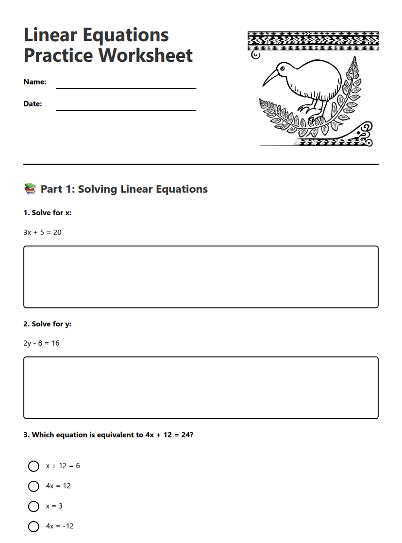 Linear Equations Practice Worksheet