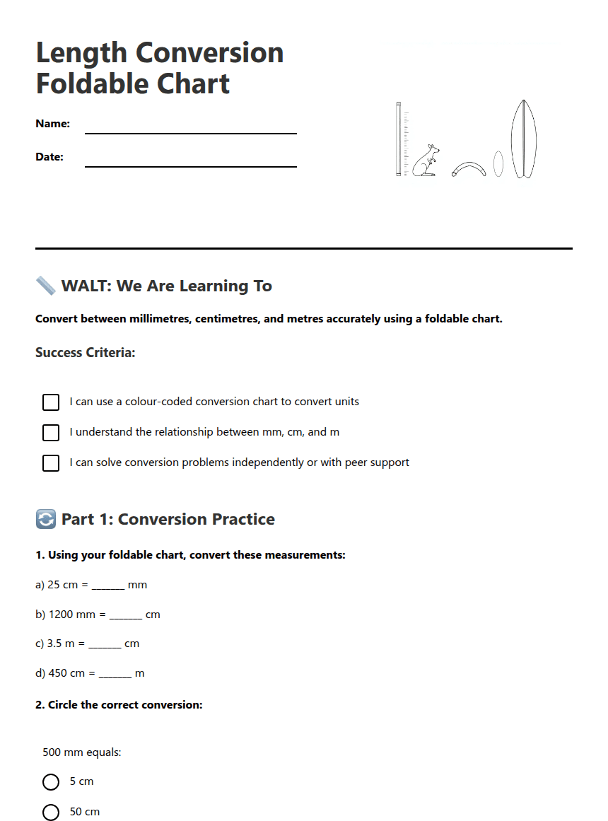 Length Conversion Foldable Chart worksheet preview