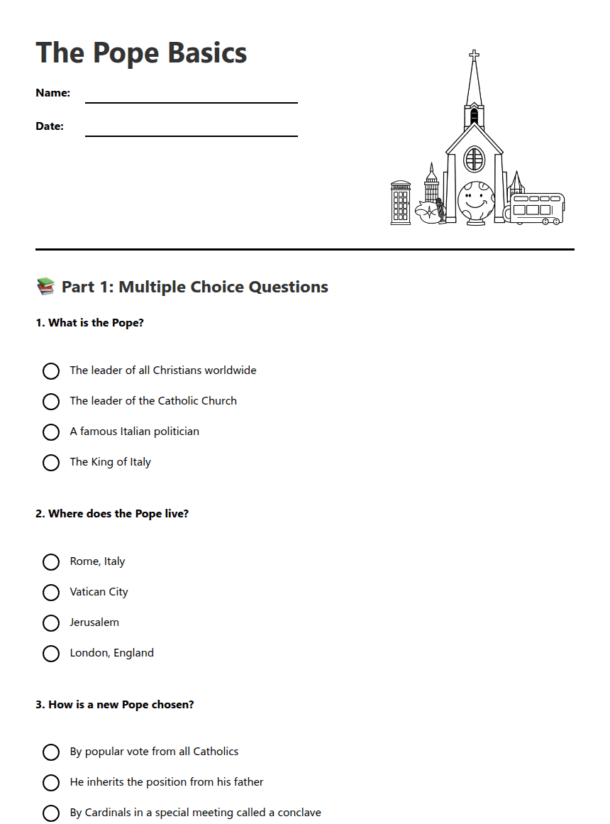 The Pope Basics worksheet preview