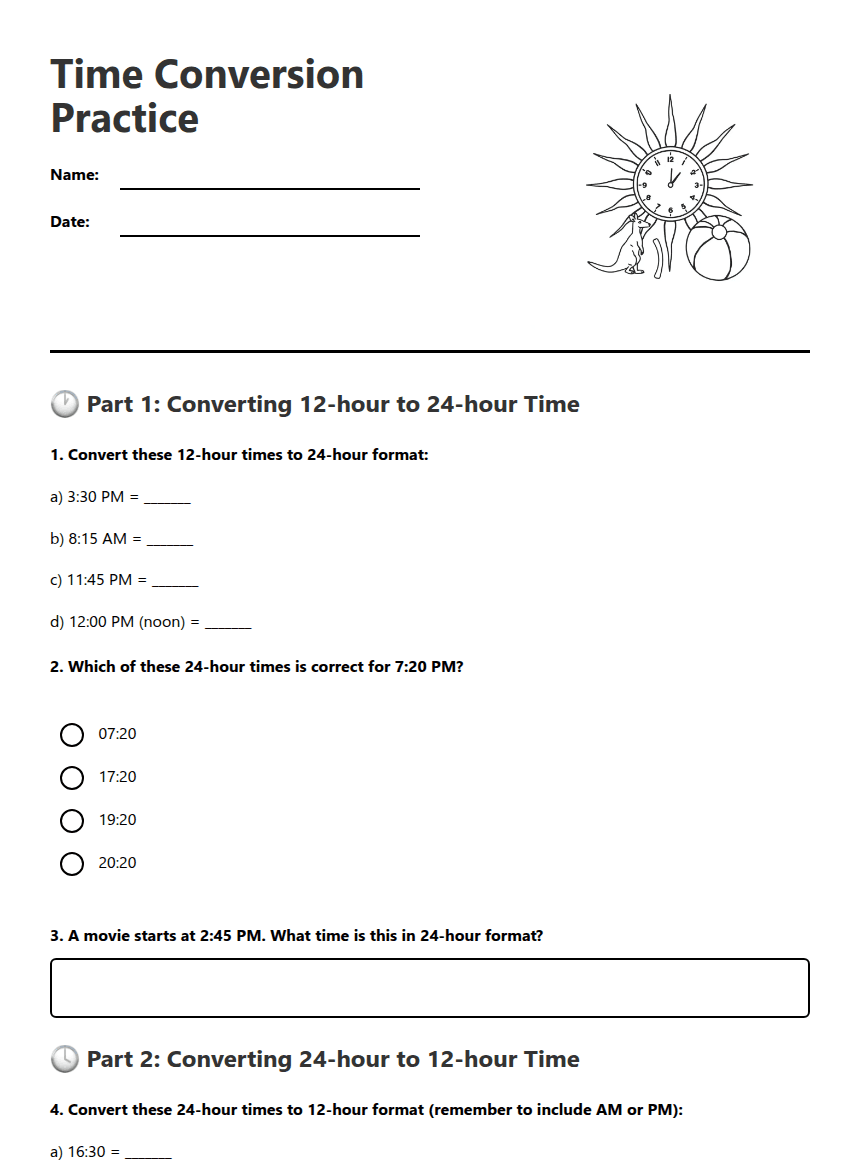 Time Conversion Practice worksheet preview