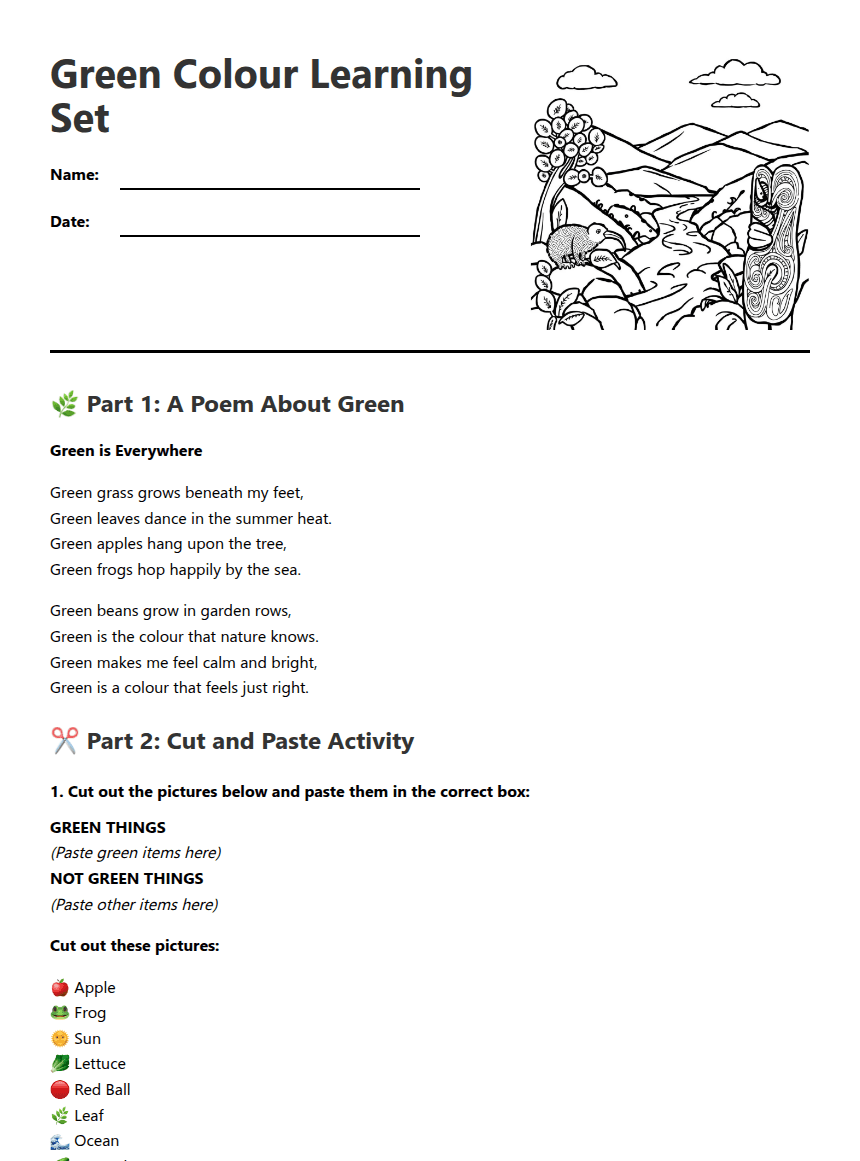 Green Color Learning Set worksheet preview