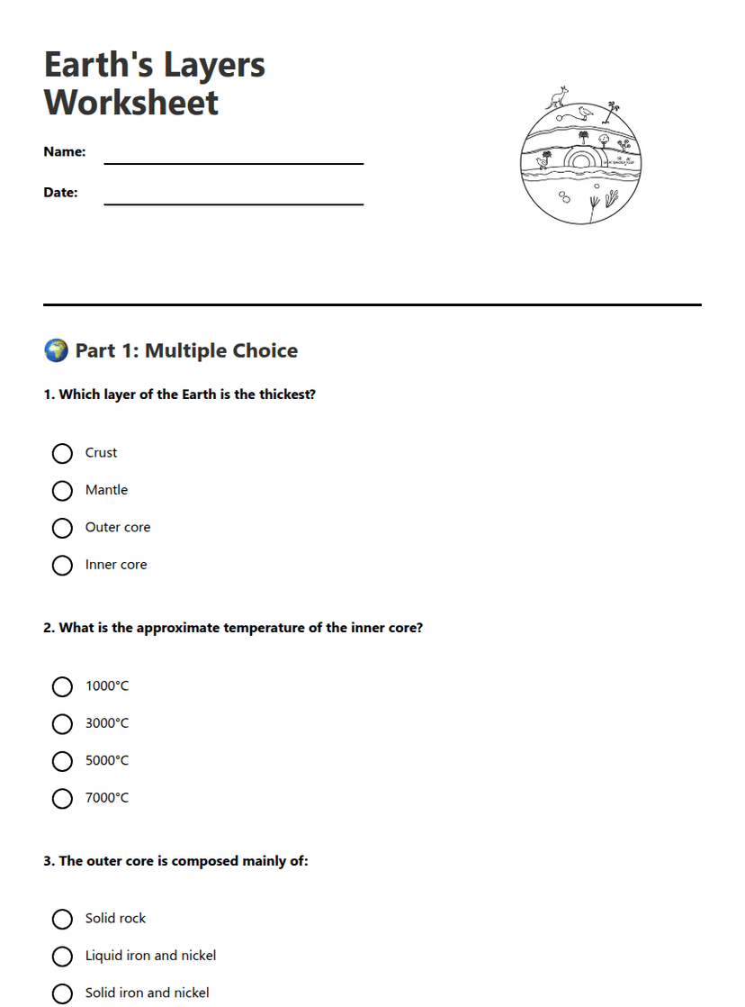 Earth's Layers Worksheet