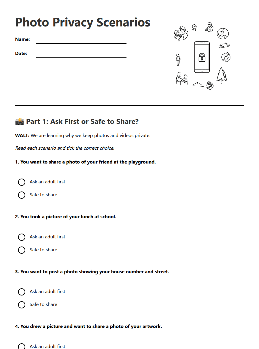 Photo Privacy Scenarios worksheet preview