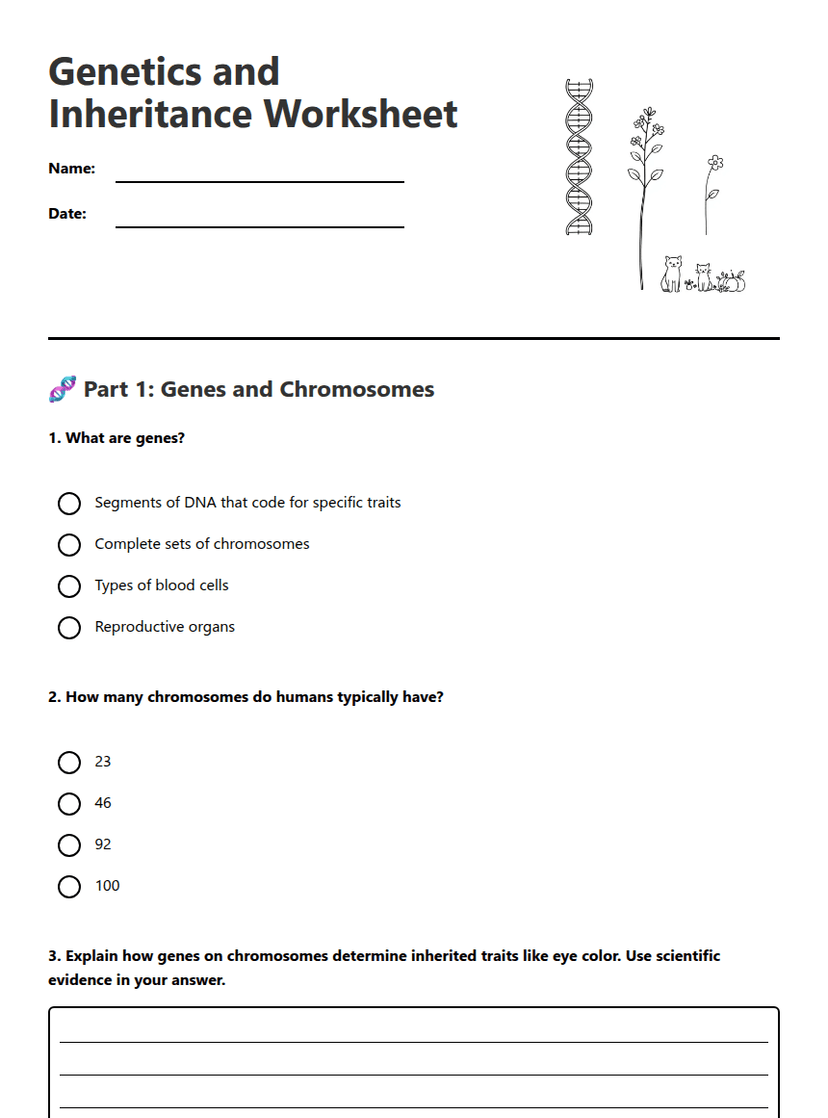 Genetics and Inheritance Worksheet