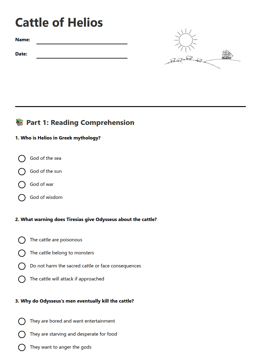 Cattle of Helios worksheet preview
